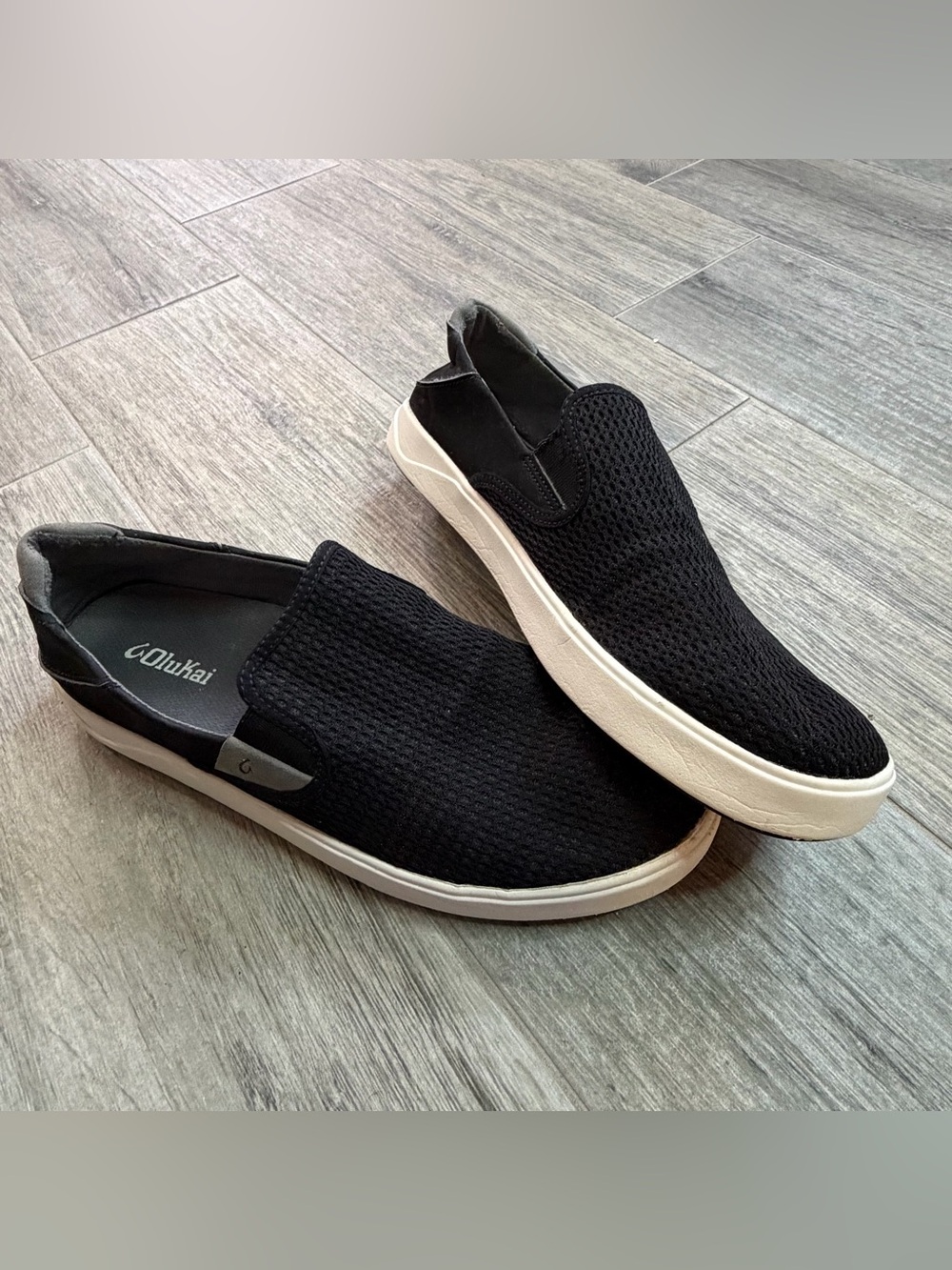 Olukai Lae'ahi Slip On Mens 11.5 Black Mesh Lightweight Beach Shoes Sneaker